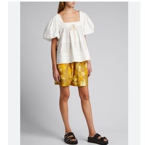 LEE MATHEWS Robin Square-neck Puff-sleeve Cotton Top In White